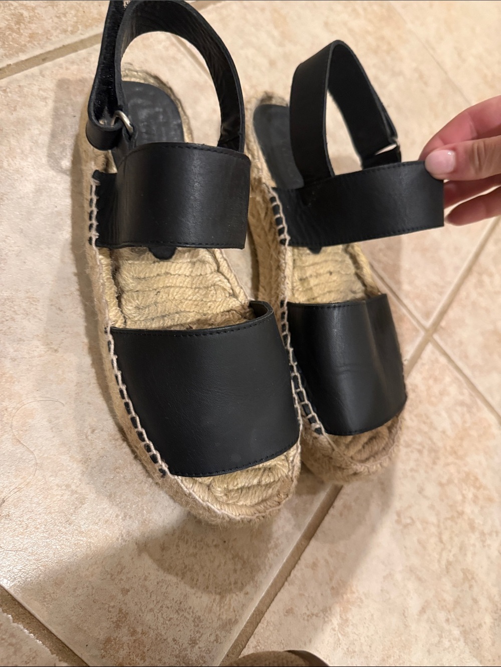 Vince Black Leather Espadrille Sandals